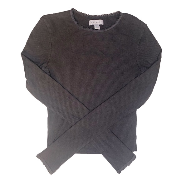 Topshop long sleeve crop top with lace trim. - Picture 1 of 1